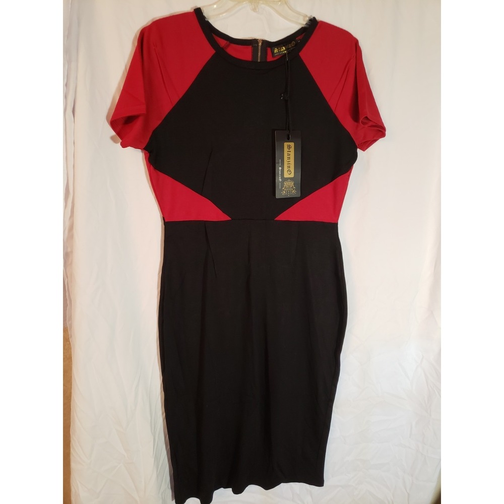 Women's Stanzin Black And Red Short Sleeve Dress Size M